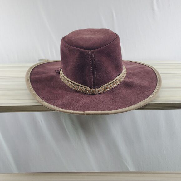 6 7/8 S Zephyr 21.5" Rancher Hat Outback Crusher Suede Aussie Brown Wine Small - Picture 11 of 11